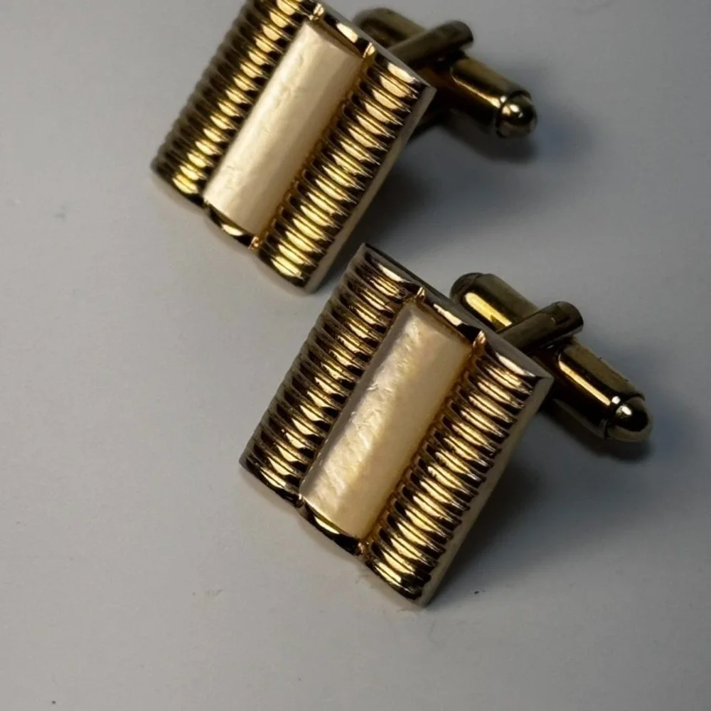 Vintage Cuff Links Silver Tone Square Decorative‎ Mid Century